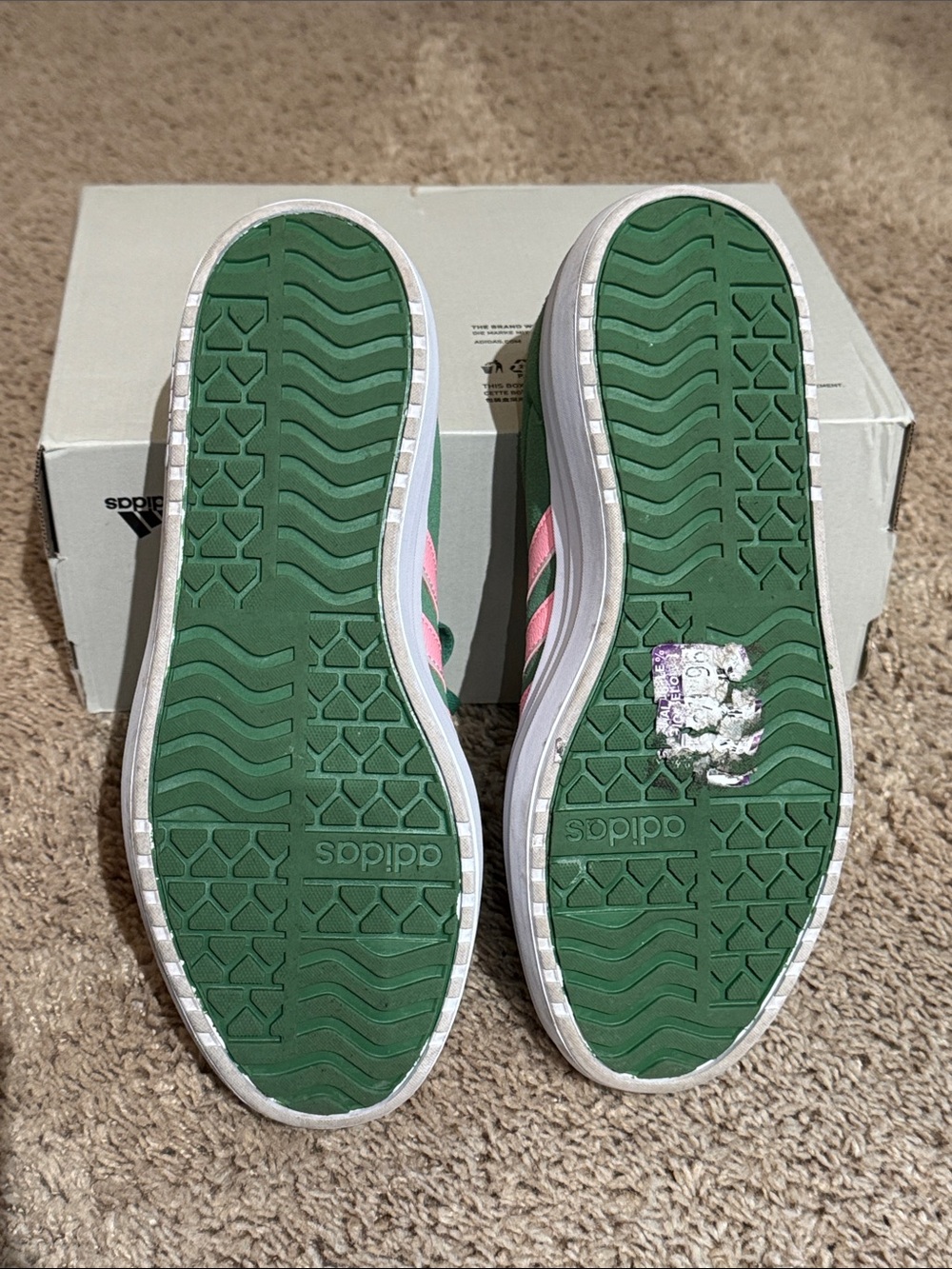 adidas Women's Green Suede Sneakers with Pink Stripes - Picture 2 of 7